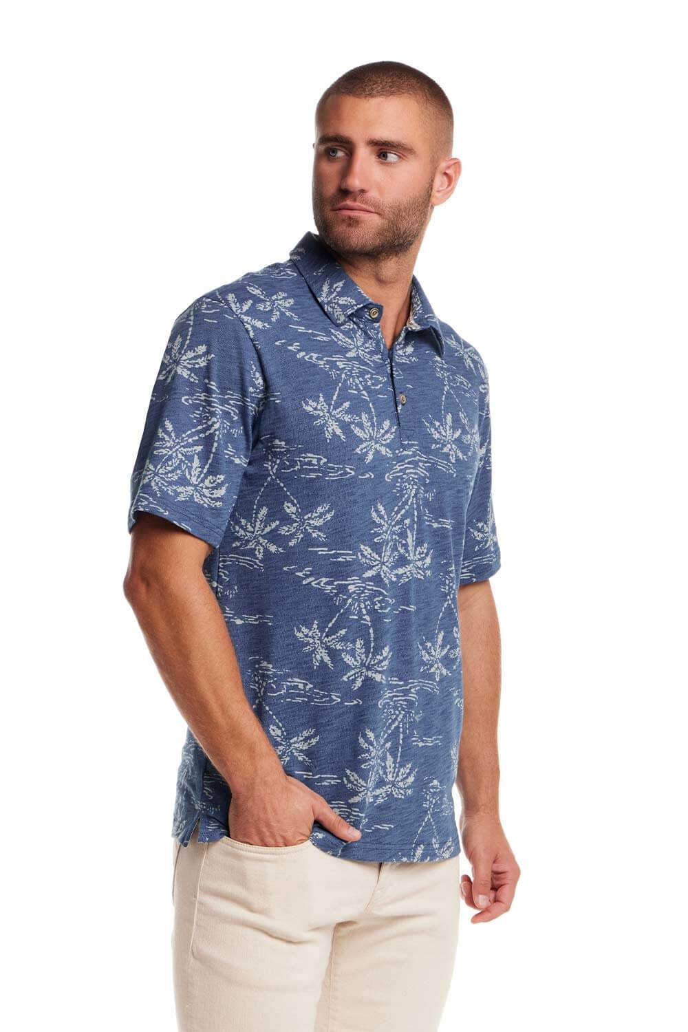 Weatherproof Vintage Printed Polo for Men in Dark Indigo