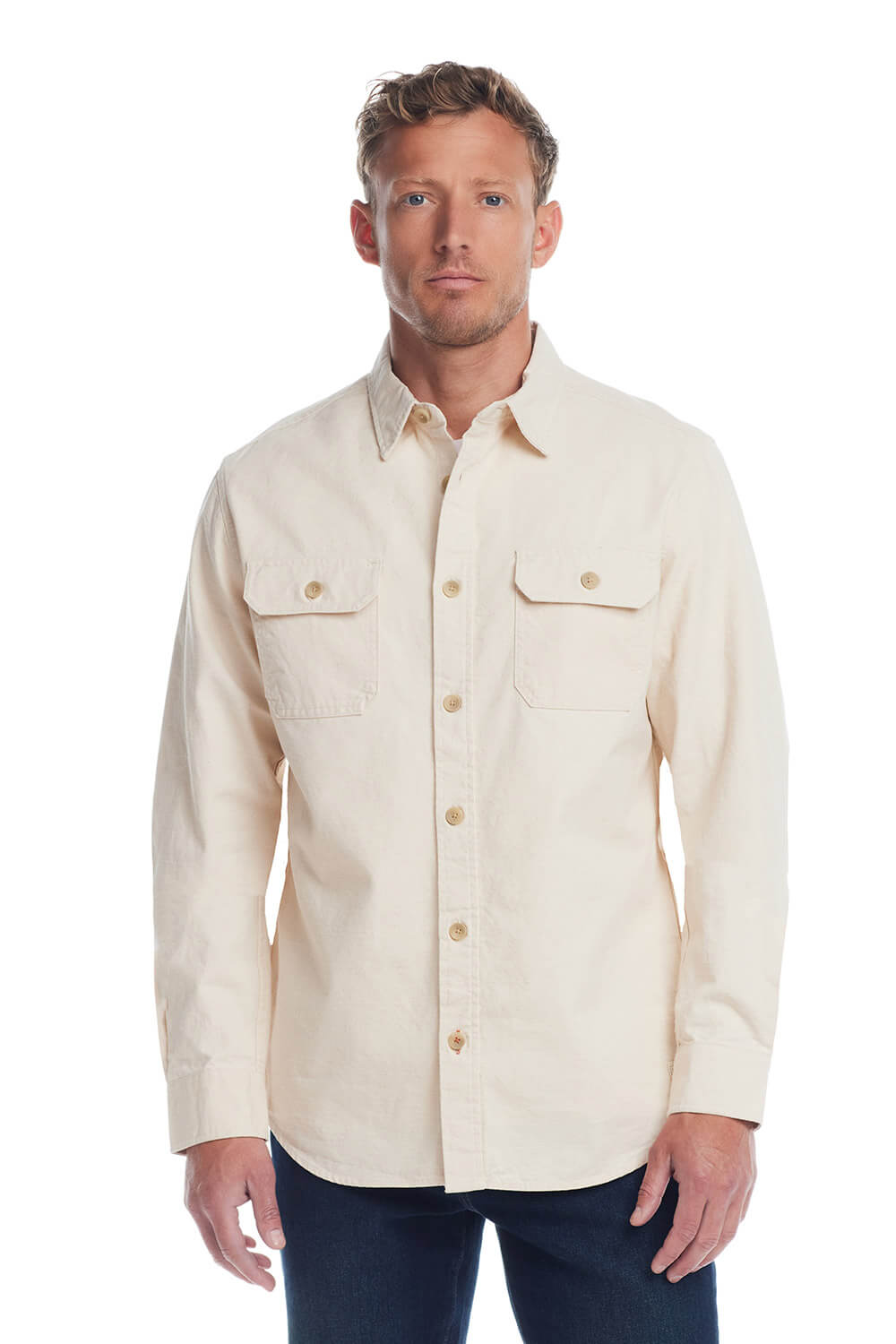 Weatherproof Vintage Slub Canvas Work Shirt for Men in Oatmeal