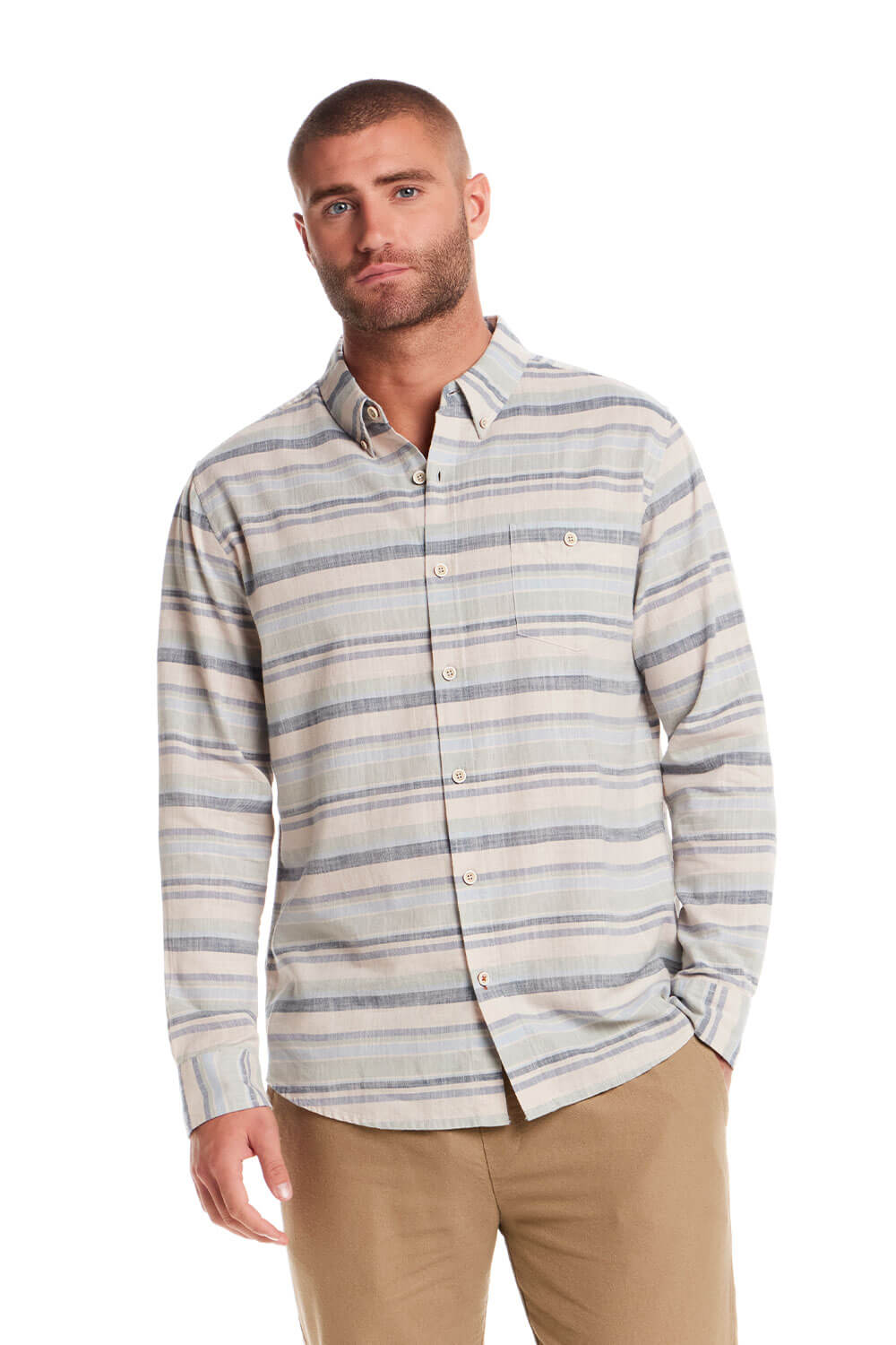 Weatherproof Vintage Stripe Button Up for Men in Dream Blue