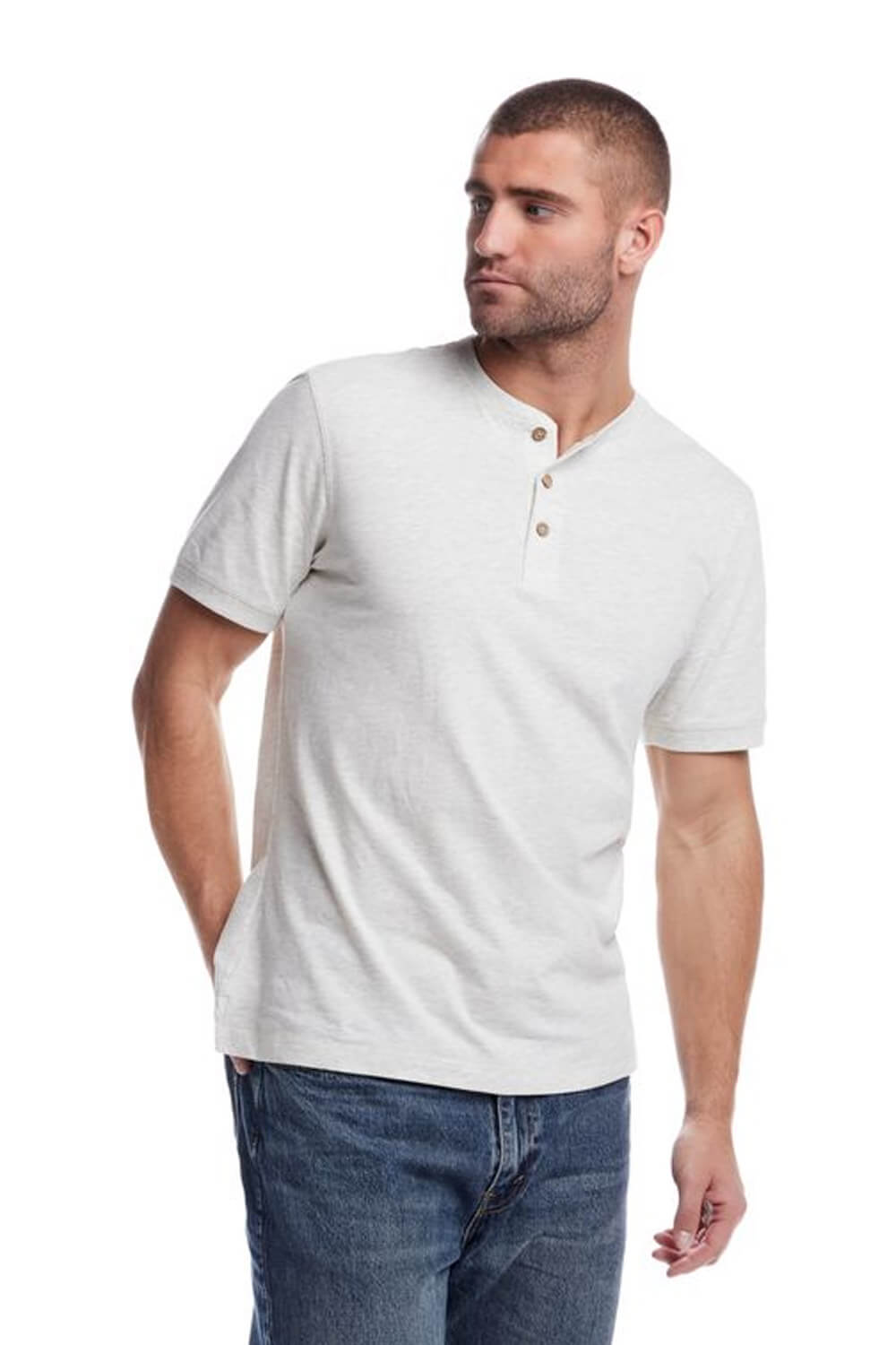 Weatherproof Vintage Jersey Henley Shirt for Men in Oatmeal