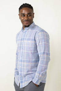Weatherproof Vintage Woven Plaid Button Up Shirt for Men in Blue 