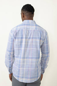 Weatherproof Vintage Woven Plaid Button Up Shirt for Men in Blue 