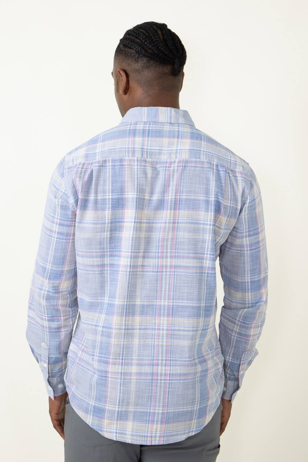 Weatherproof Vintage Woven Plaid Button Up Shirt for Men in Blue 