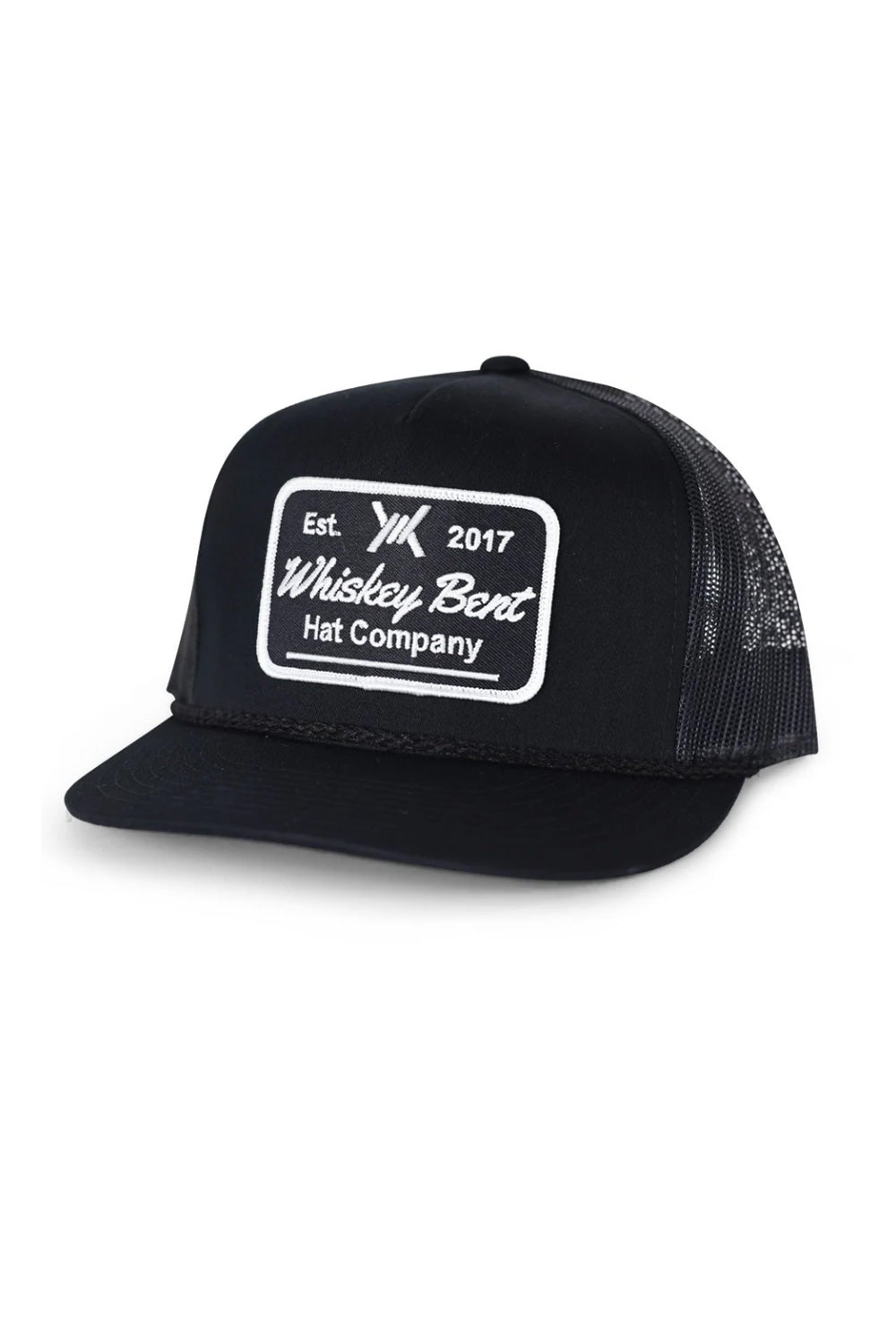 Whiskey Bent Black Top Trucker Hat for Men in Black