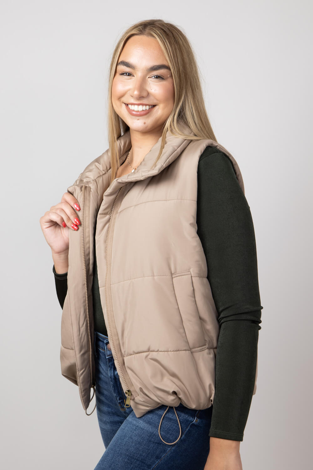 Blu Pepper Puffer Vest for Women in Mocha