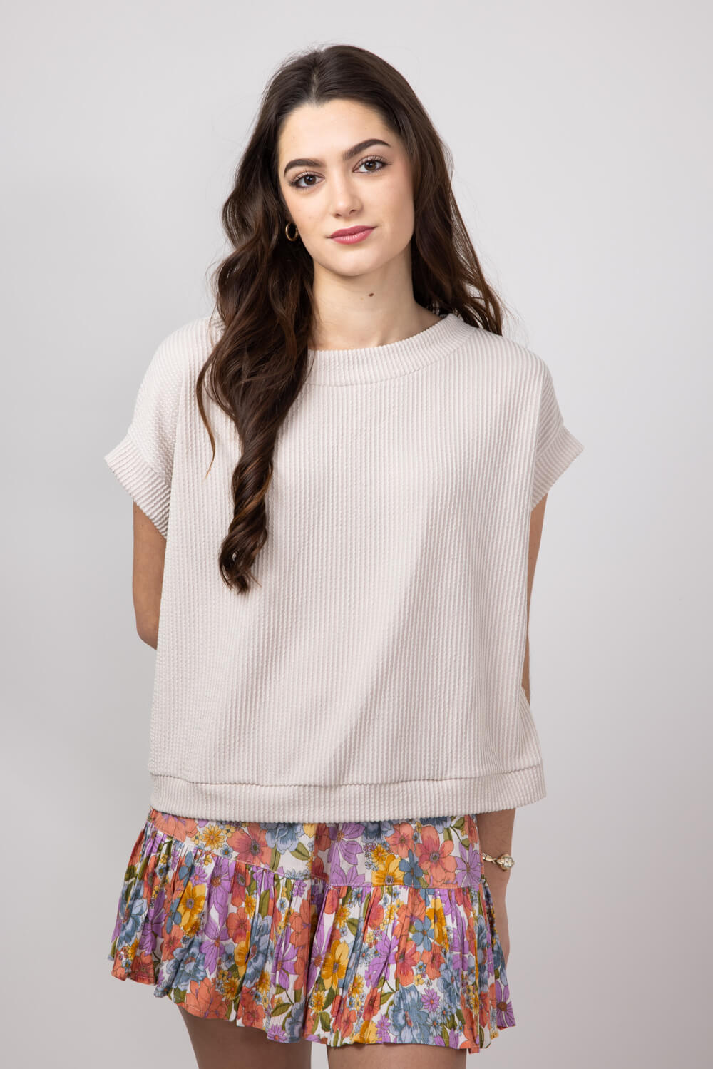 Urban Ribbed Knit Top for Women in Oatmeal