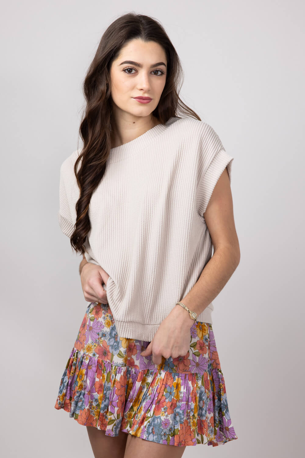 Urban Ribbed Knit Top for Women in Oatmeal