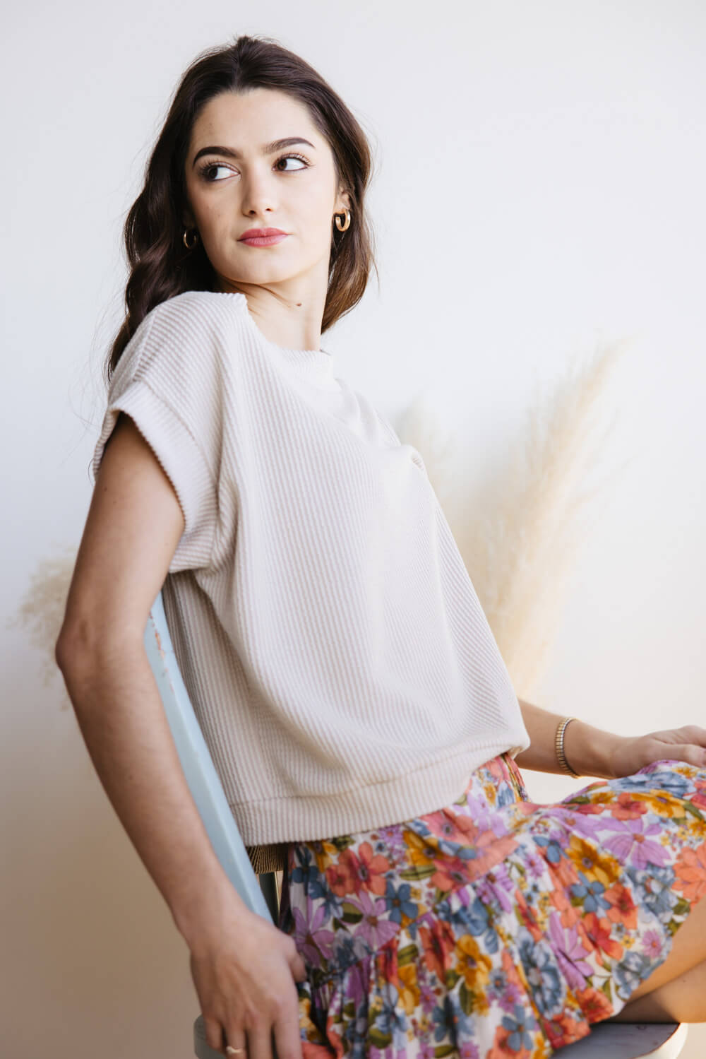 Urban Ribbed Knit Top for Women in Oatmeal