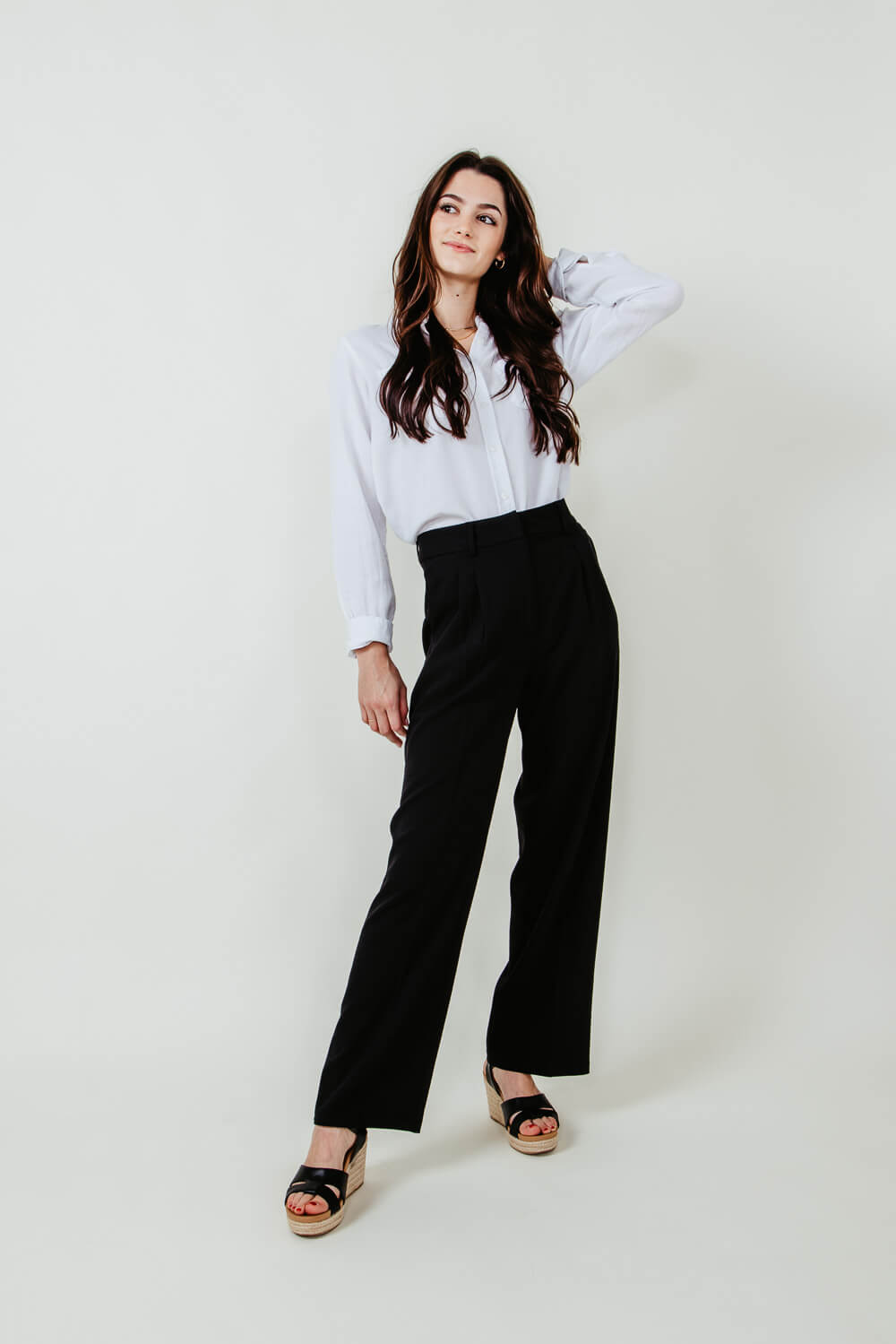 Woven Boyfriend Trouser Pants for Women in Black