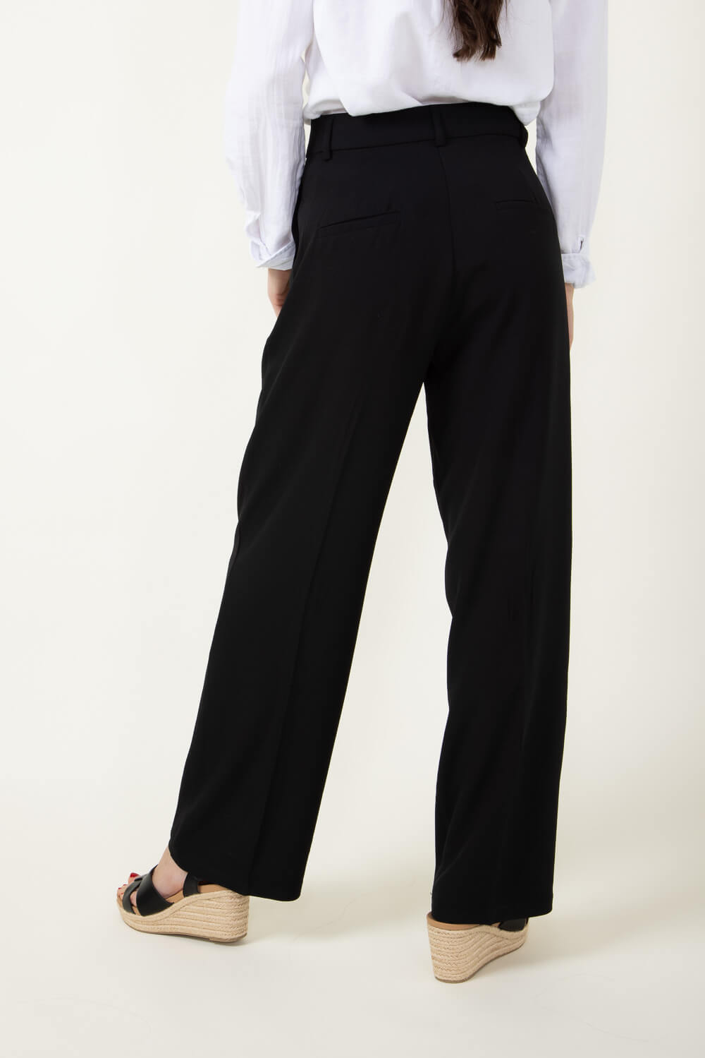 Woven Boyfriend Trouser Pants for Women in Black