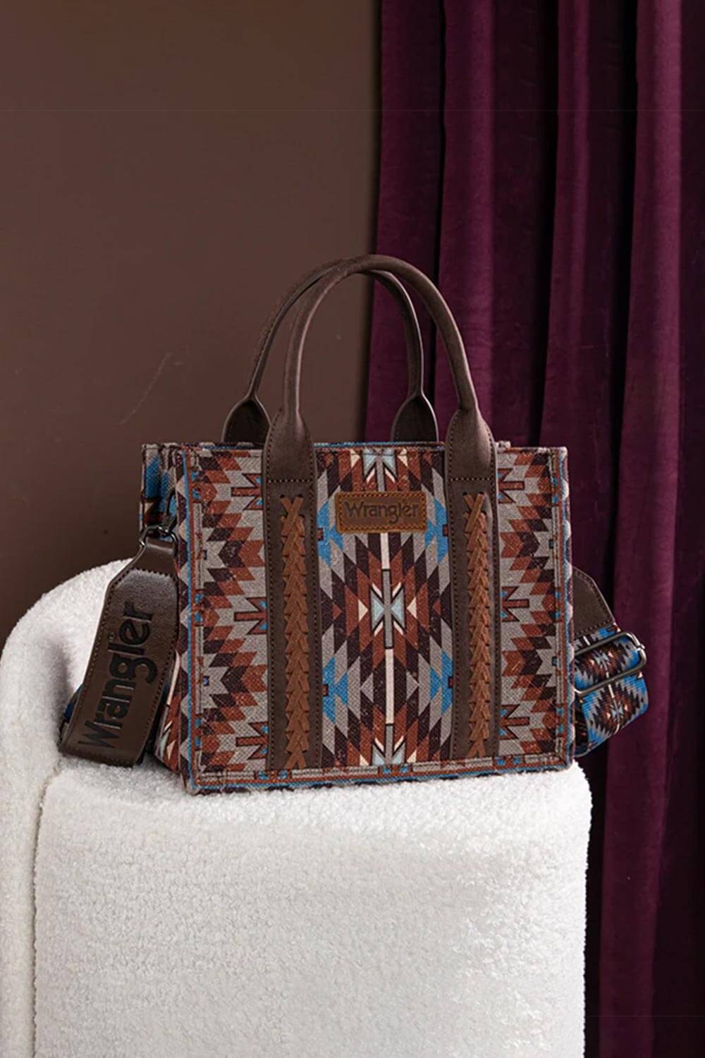 Wrangler Aztec Shoulder Bag for Women in Coffee/Blue