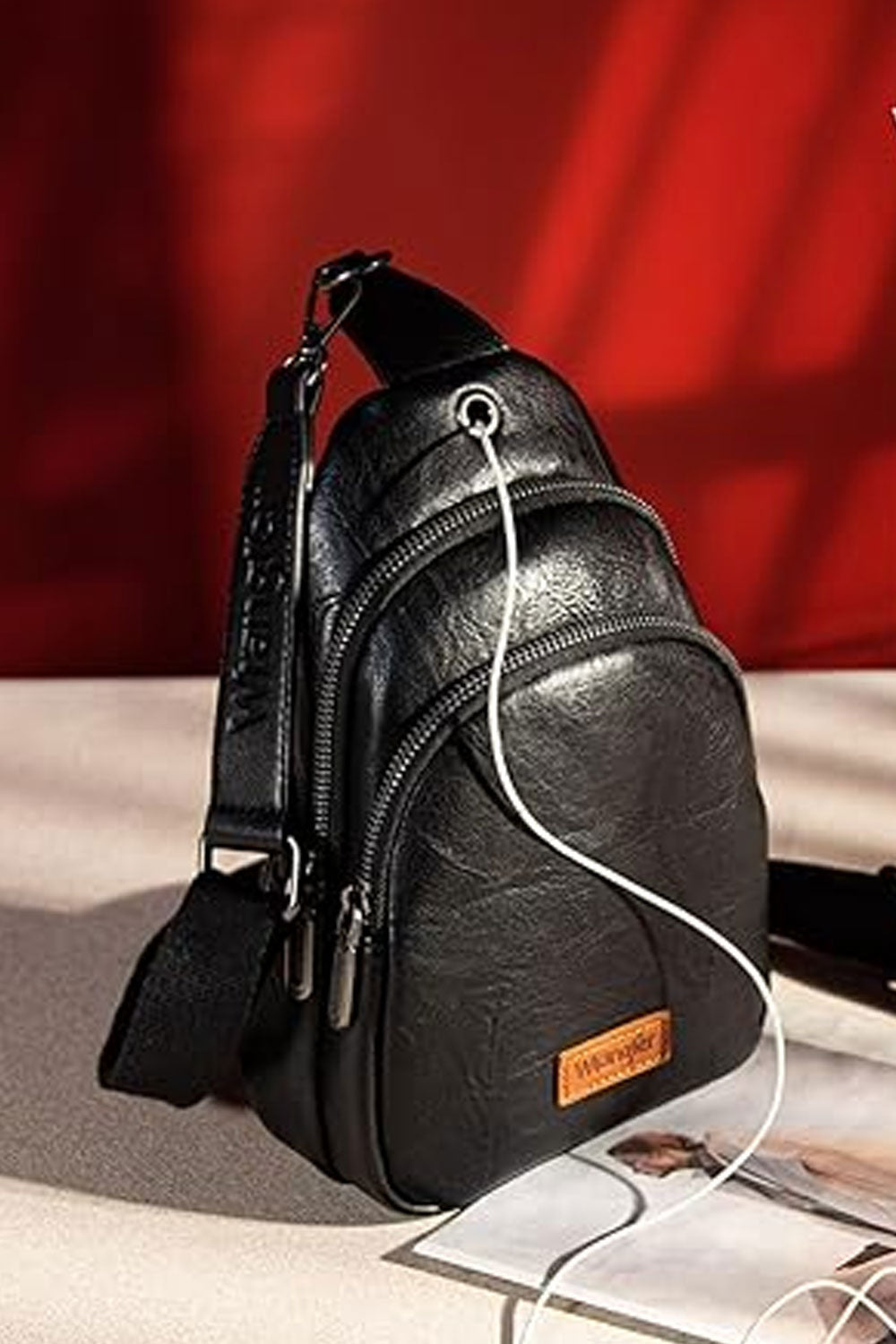 Wrangler Dual Zippered Crossbody Sling Bag for Women in Black