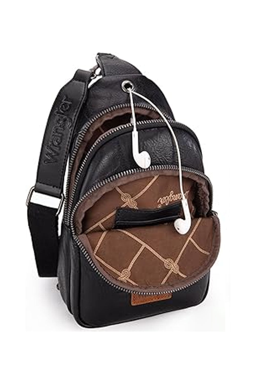 Wrangler Dual Zippered Crossbody Sling Bag for Women in Black