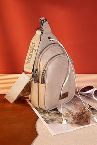 Wrangler Dual Zippered Crossbody Sling Bag for Women in Grey